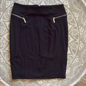 Michael Kors Black and Gold Knee-Length Pencil Skirt